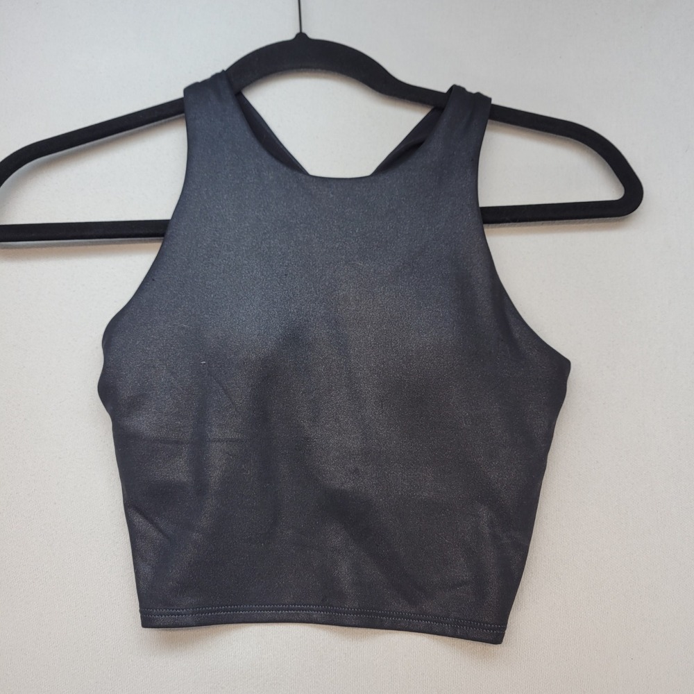 Athleta Conscious Crop Tank Top Womens XXS Black Shimmer Athletic Racerback Yoga